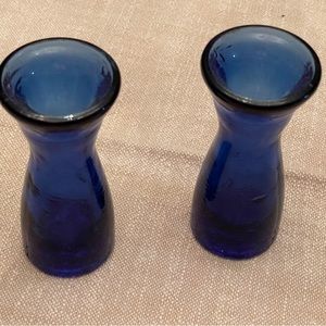 Blown glass candle holders, cobalt blue one pair